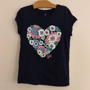 GAP Blue Floral Heart Short Sleeve Tee